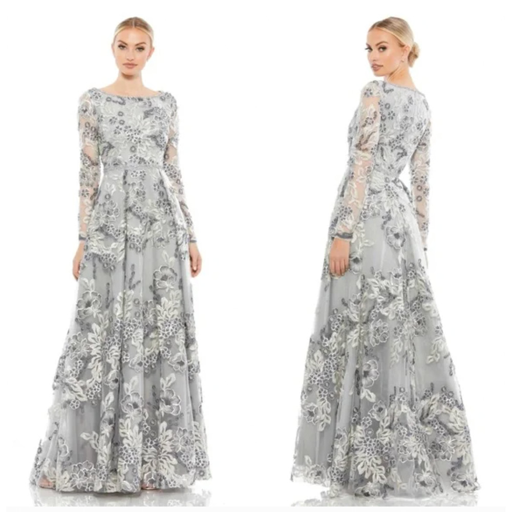 Mac Duggal Gray Floral Maxi Dress